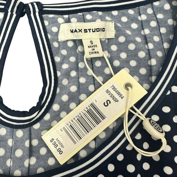 MAX STUDIO Polka Dots Black & White Sleeveless Fit Flare Dress Retro Sz S NEW - Picture 5 of 8